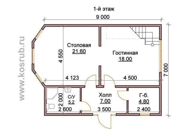 Дом из бруса 7x9 с эркером ДБ-31
